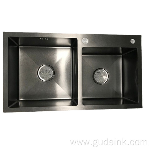 topmounted handmade black double sink